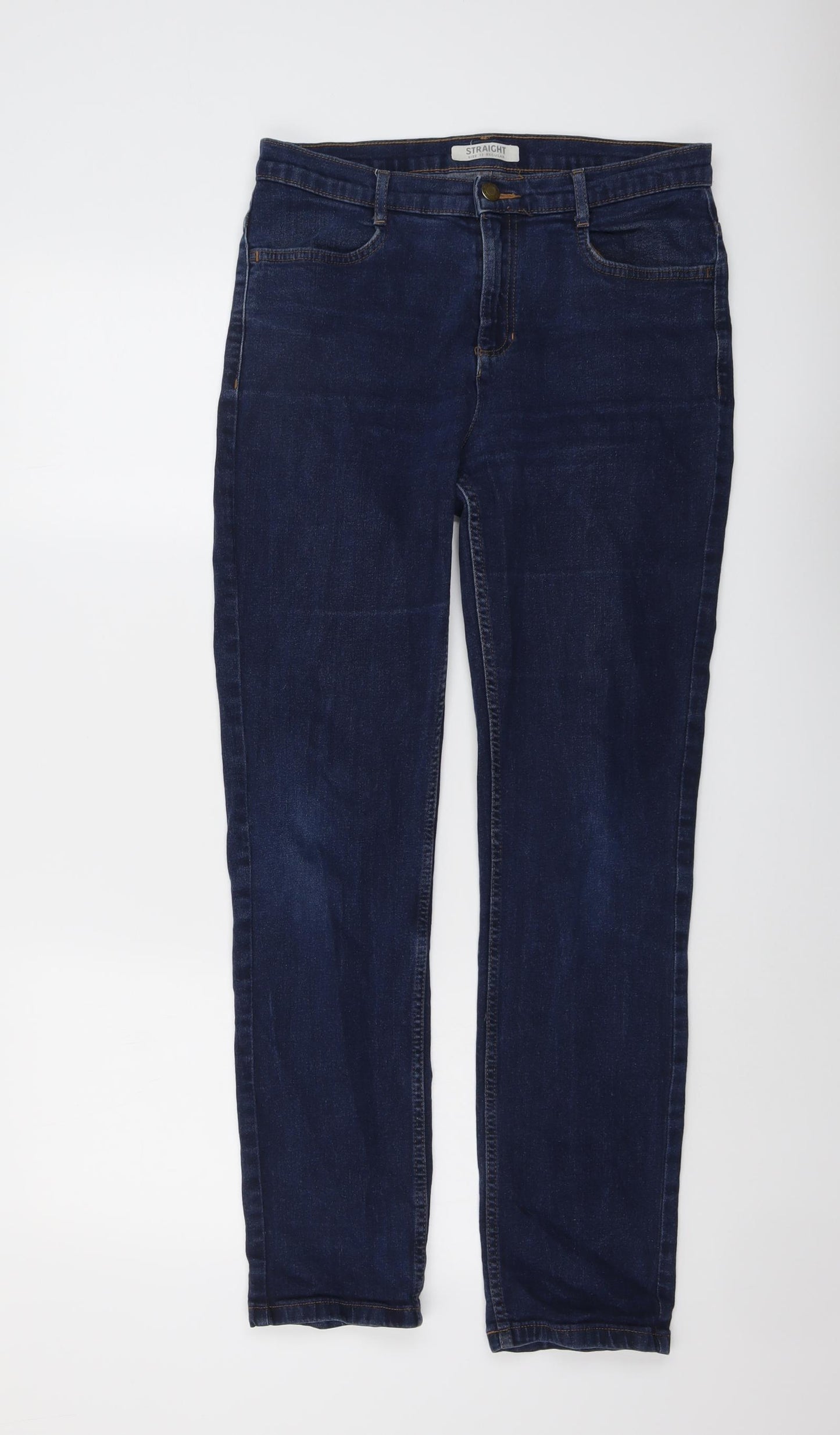Marks and Spencer Womens Blue Cotton Straight Jeans Size 12 L29 in Regular Button