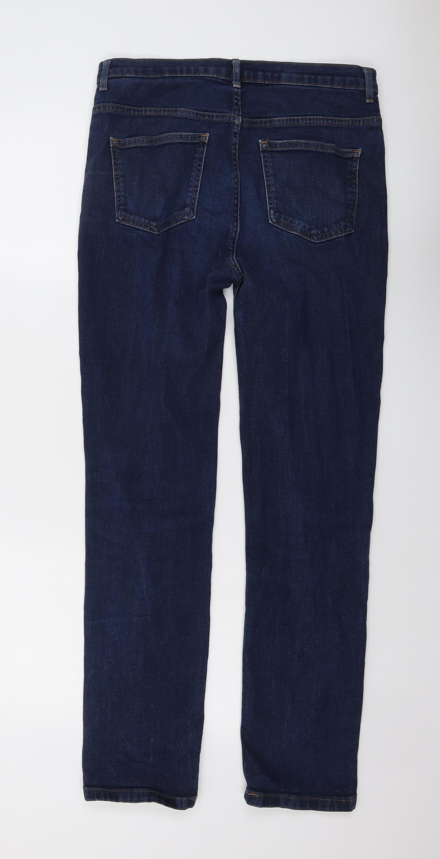 Marks and Spencer Womens Blue Cotton Straight Jeans Size 12 L29 in Regular Button