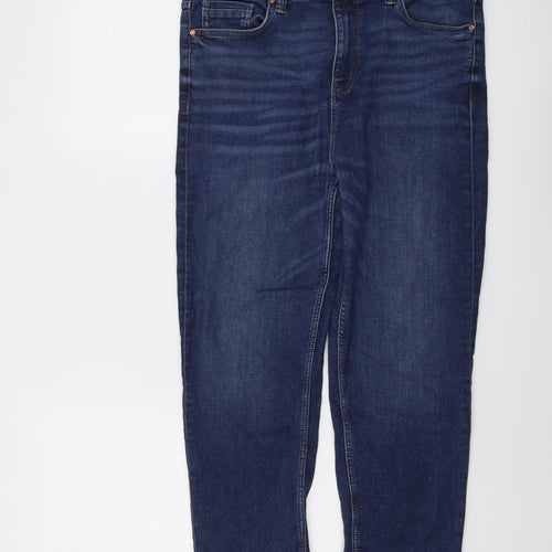 Marks and Spencer Womens Blue Cotton Straight Jeans Size 14 L24 in Regular Button