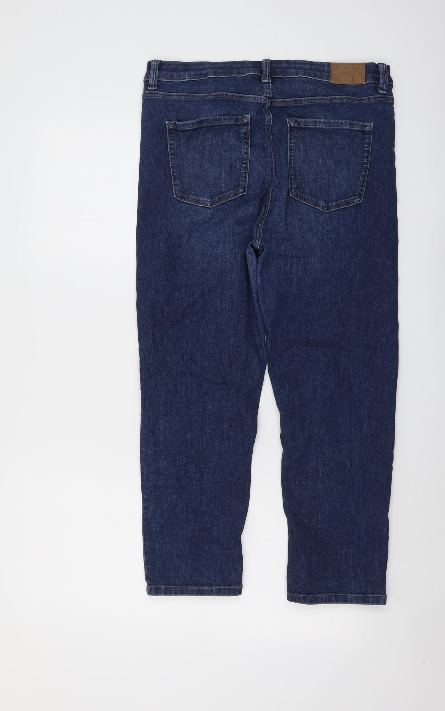 Marks and Spencer Womens Blue Cotton Straight Jeans Size 14 L24 in Regular Button