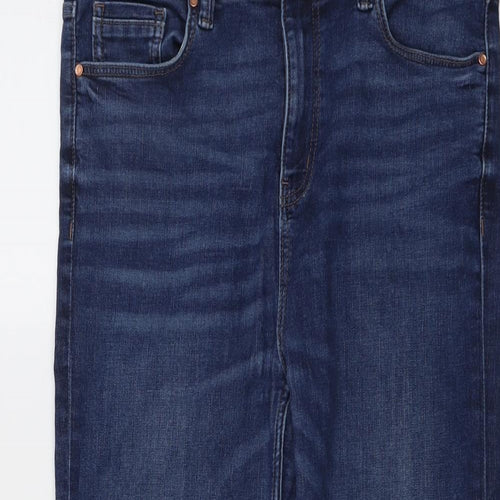 Marks and Spencer Womens Blue Cotton Straight Jeans Size 14 L24 in Regular Button