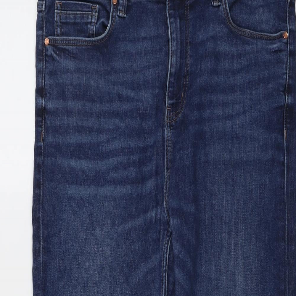 Marks and Spencer Womens Blue Cotton Straight Jeans Size 14 L24 in Regular Button