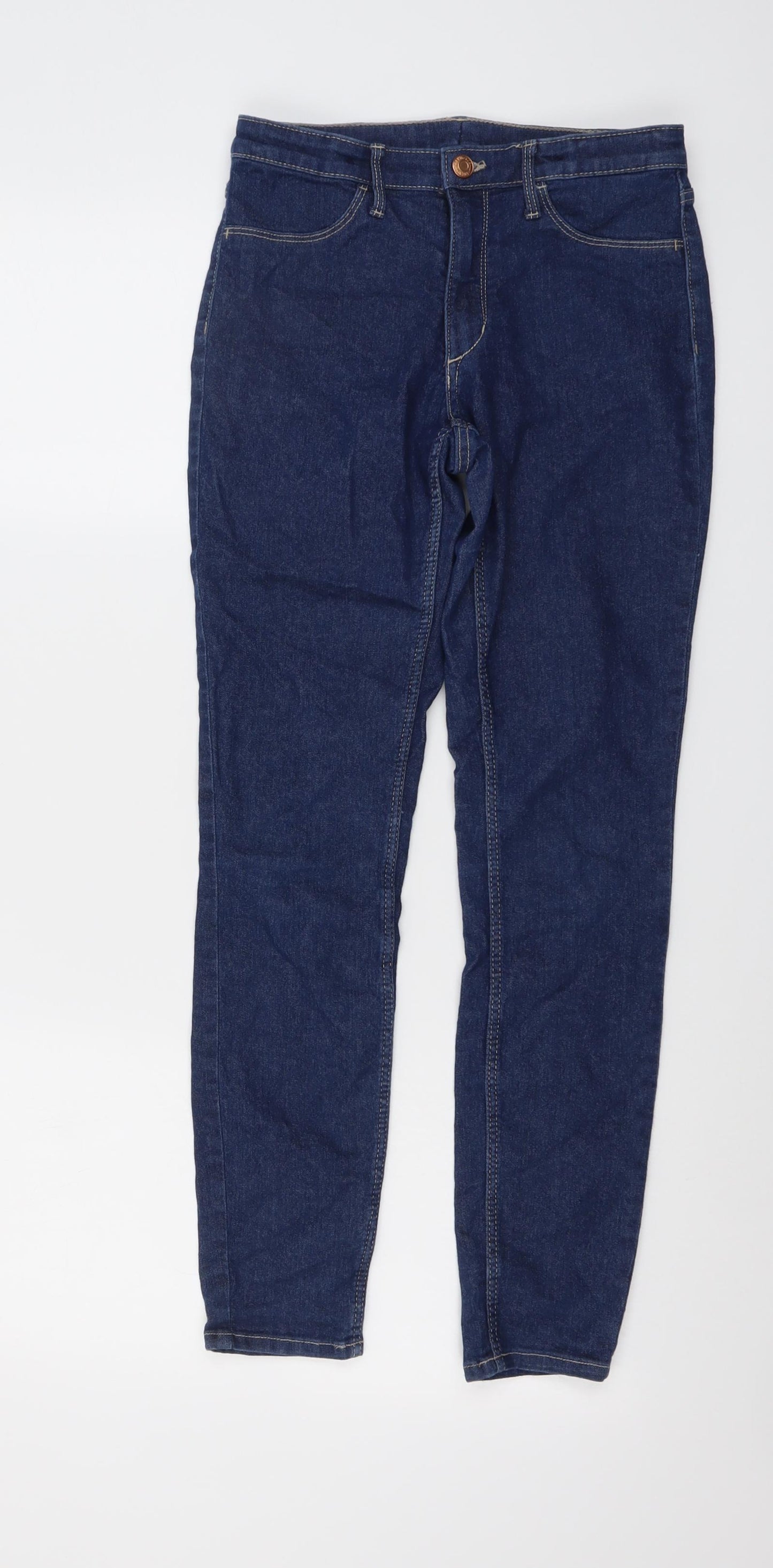 H&M Girls Blue Cotton Skinny Jeans Size 11-12 Years Regular Button