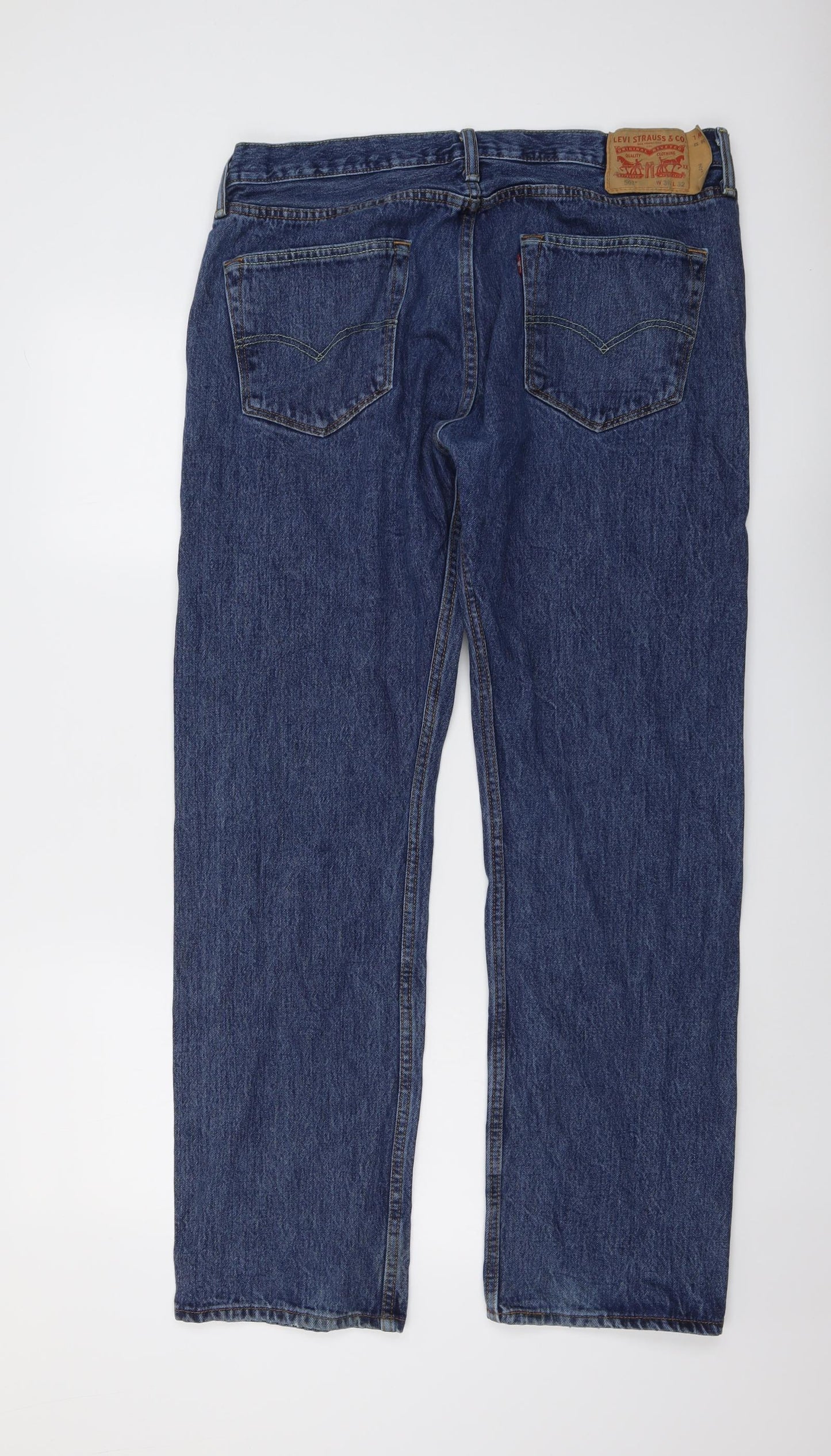 Levi's Mens Blue Cotton Straight Jeans Size 38 in L32 in Regular Button