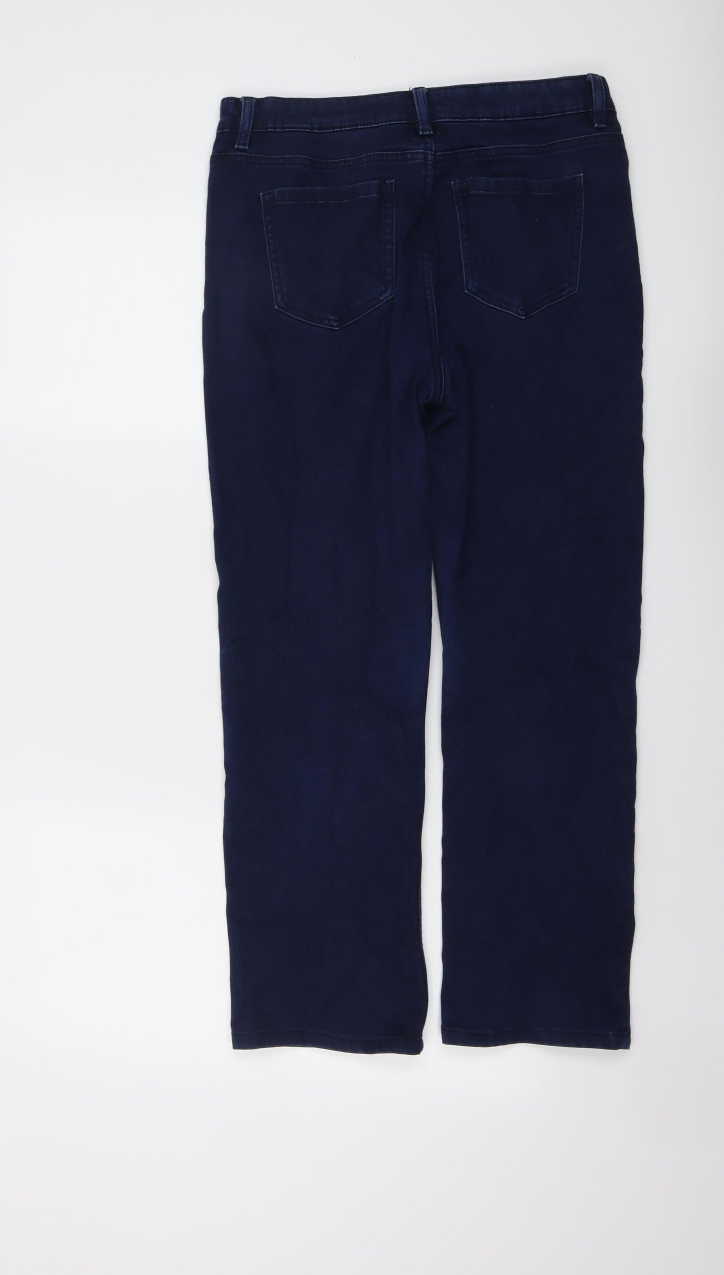 Per Una Womens Blue Cotton Straight Jeans Size 12 L25 in Regular Button