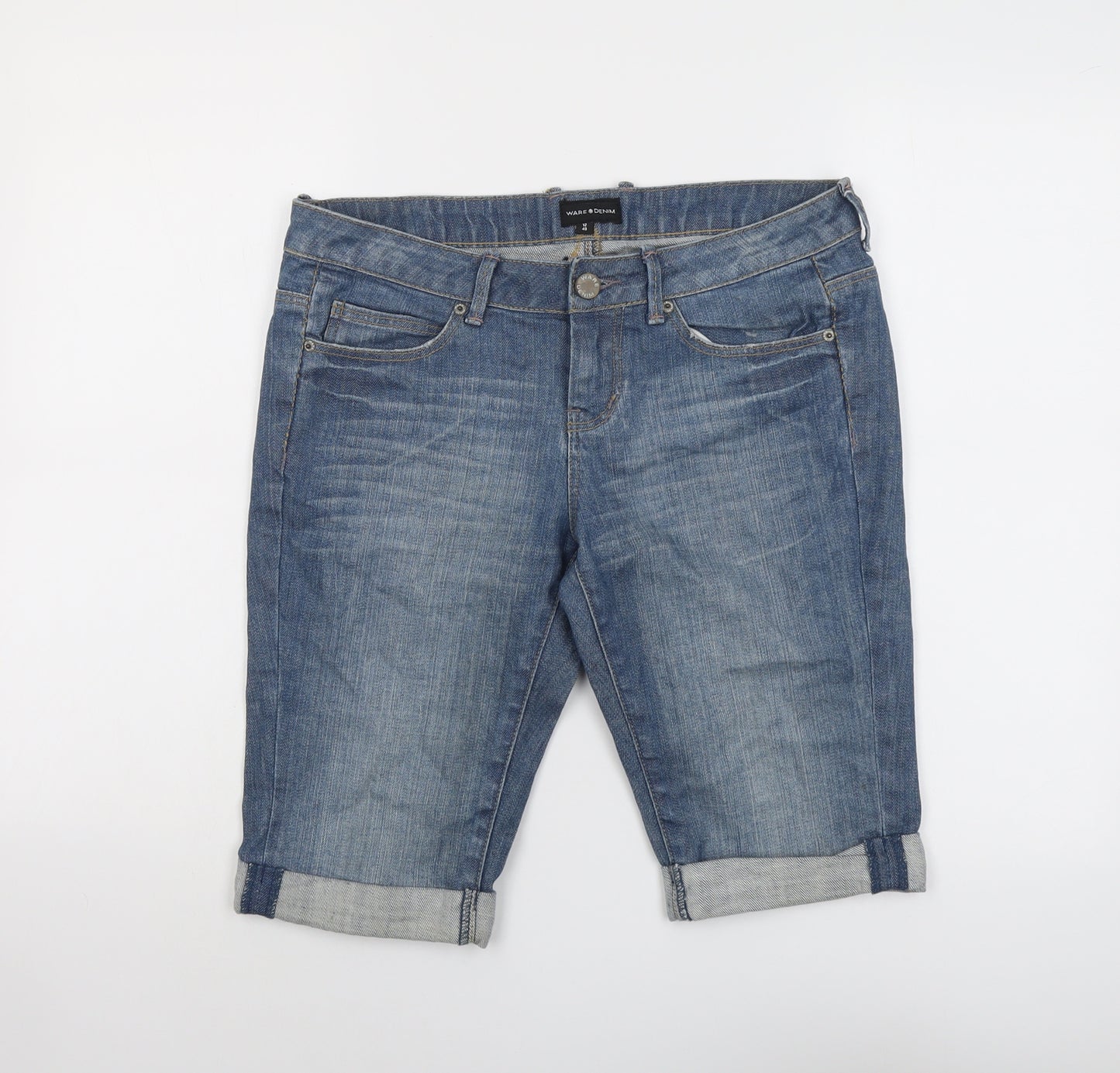 Warehouse Womens Blue Cotton Bermuda Shorts Size 12 L12 in Regular Button