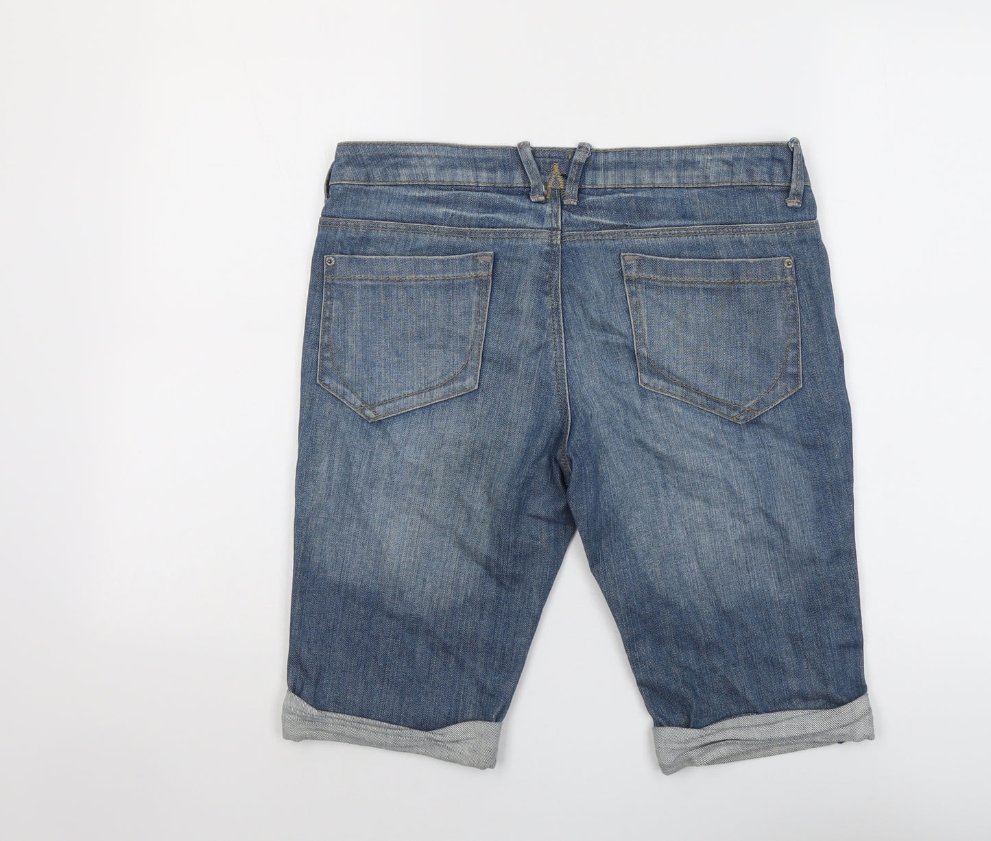 Warehouse Womens Blue Cotton Bermuda Shorts Size 12 L12 in Regular Button