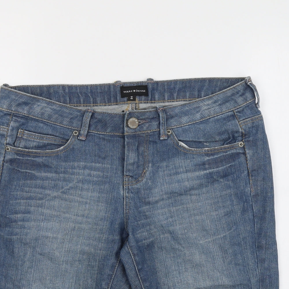 Warehouse Womens Blue Cotton Bermuda Shorts Size 12 L12 in Regular Button