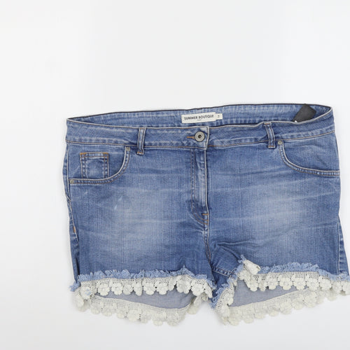NEXT Womens Blue Cotton Hot Pants Shorts Size 16 L3 in Regular Button