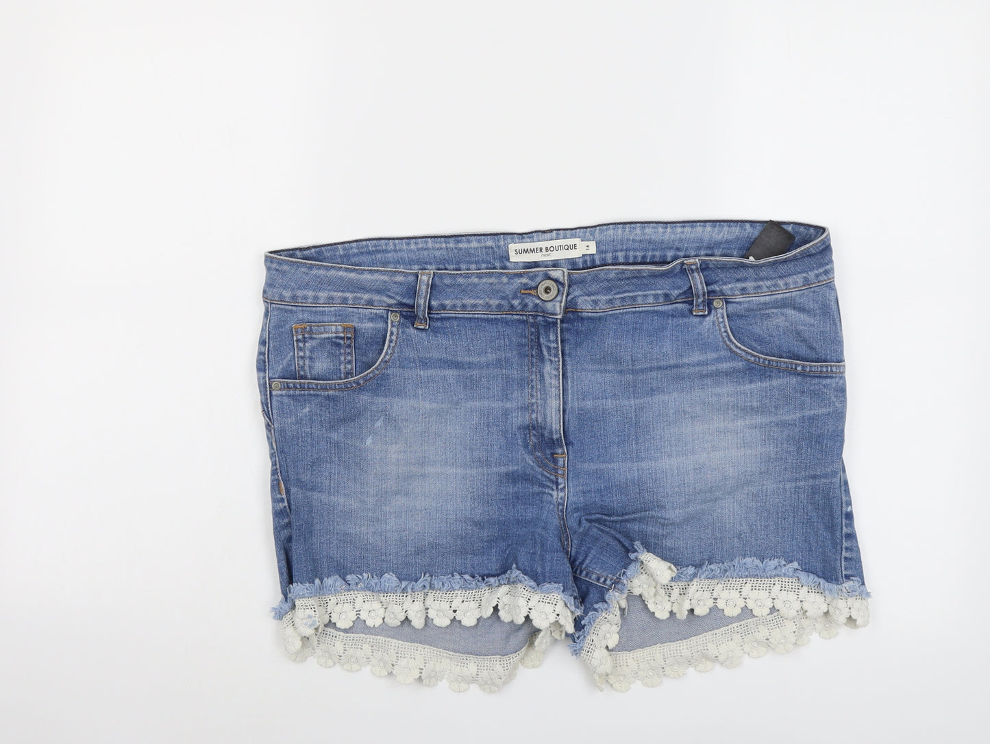 NEXT Womens Blue Cotton Hot Pants Shorts Size 16 L3 in Regular Button