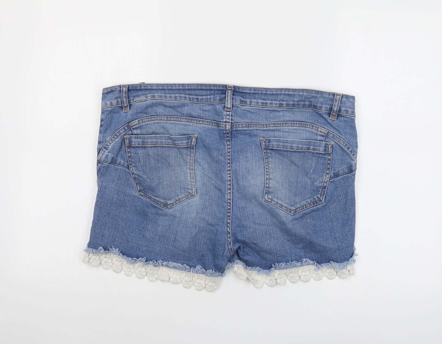 NEXT Womens Blue Cotton Hot Pants Shorts Size 16 L3 in Regular Button