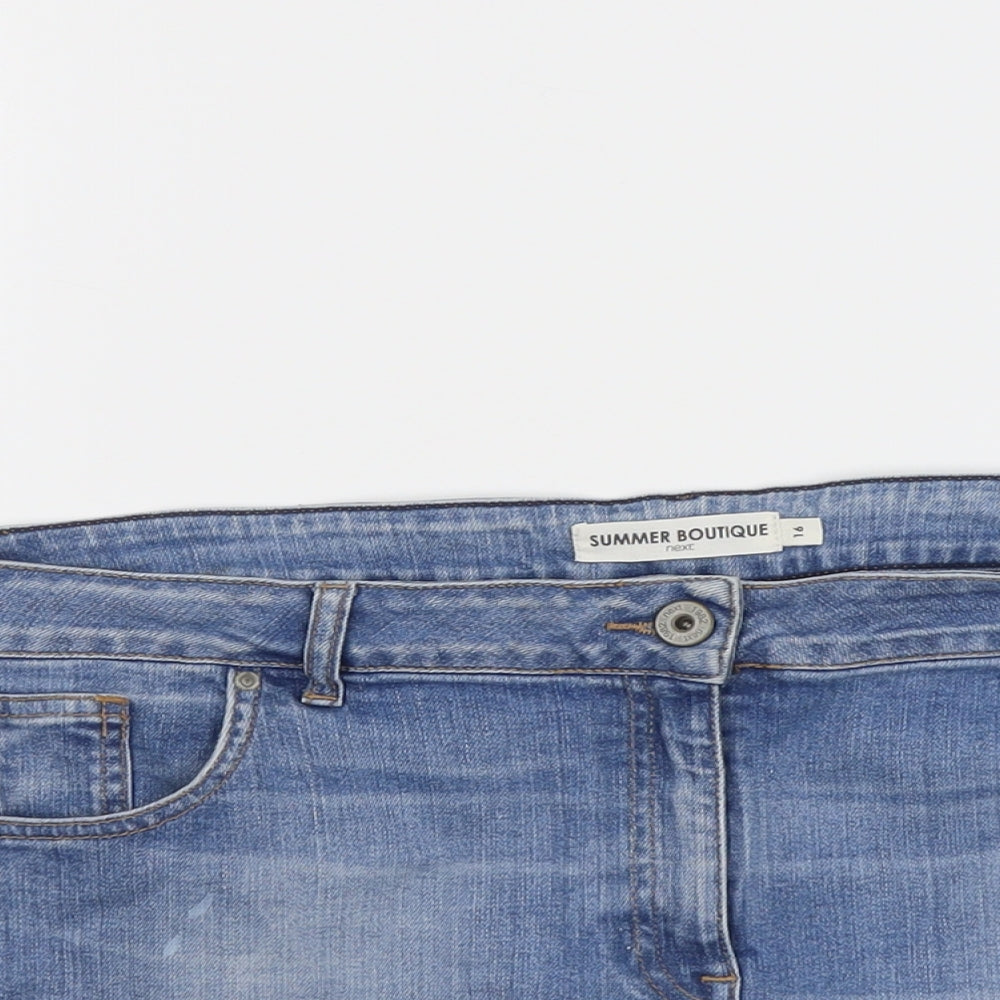 NEXT Womens Blue Cotton Hot Pants Shorts Size 16 L3 in Regular Button