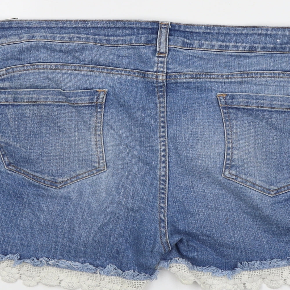 NEXT Womens Blue Cotton Hot Pants Shorts Size 16 L3 in Regular Button