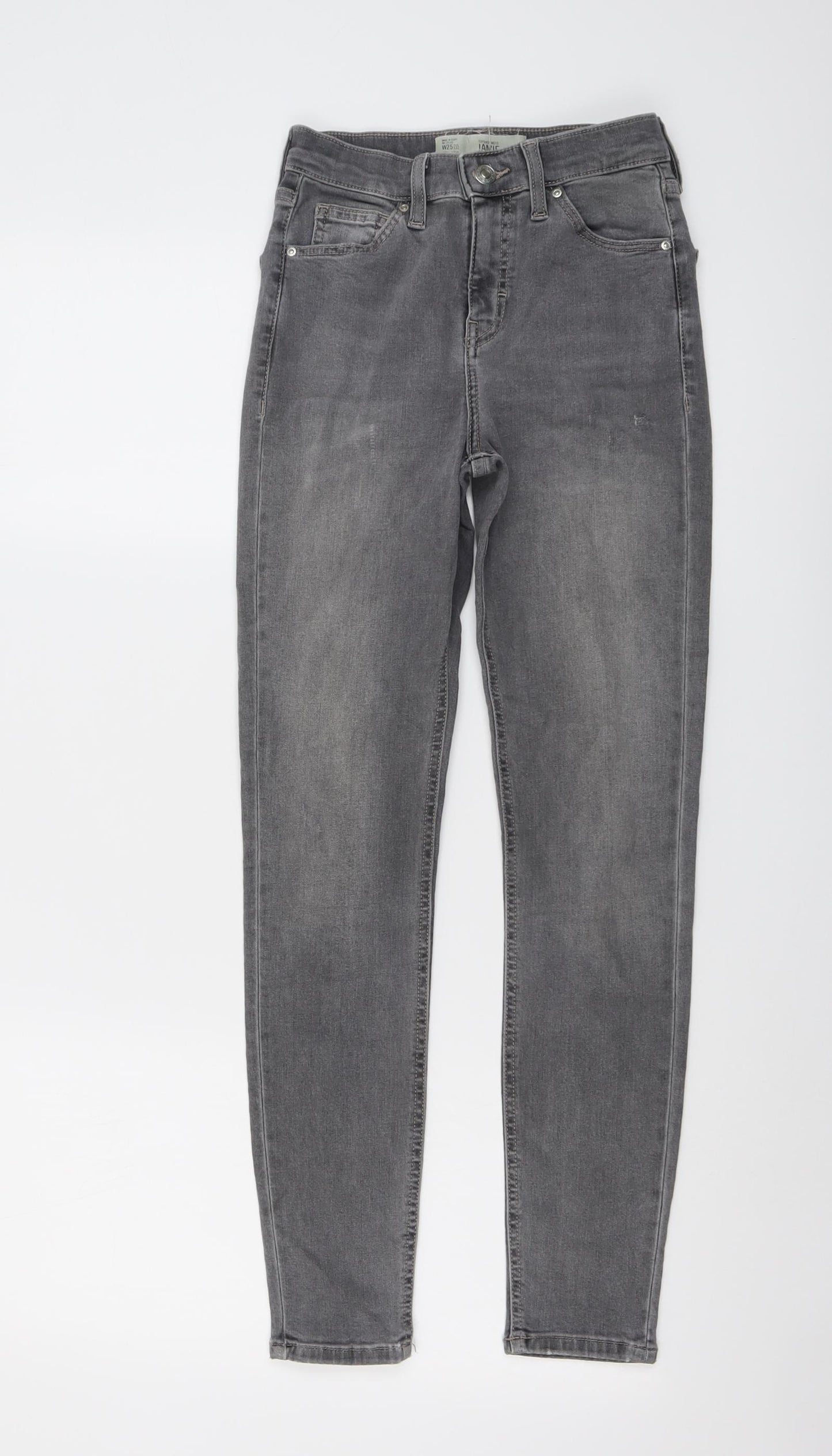 Topshop Womens Grey Cotton Skinny Jeans Size 25 in L27 in Regular Button