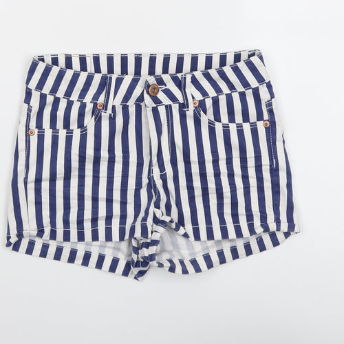 H&M Womens Blue Striped Cotton Boyfriend Shorts Size 4 L3 in Regular Button