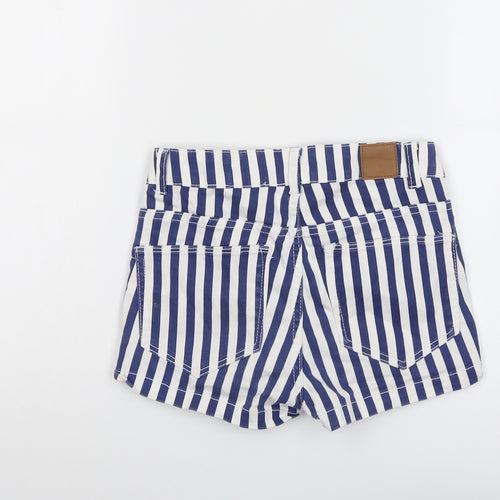 H&M Womens Blue Striped Cotton Boyfriend Shorts Size 4 L3 in Regular Button