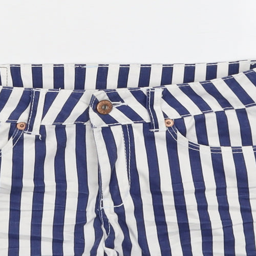 H&M Womens Blue Striped Cotton Boyfriend Shorts Size 4 L3 in Regular Button