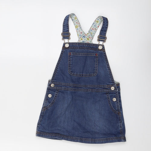 Mini Boden Girls Blue Cotton Pinafore/Dungaree Dress Size 3-4 Years Square Neck Buckle