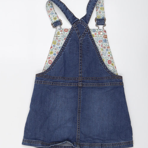 Mini Boden Girls Blue Cotton Pinafore/Dungaree Dress Size 3-4 Years Square Neck Buckle
