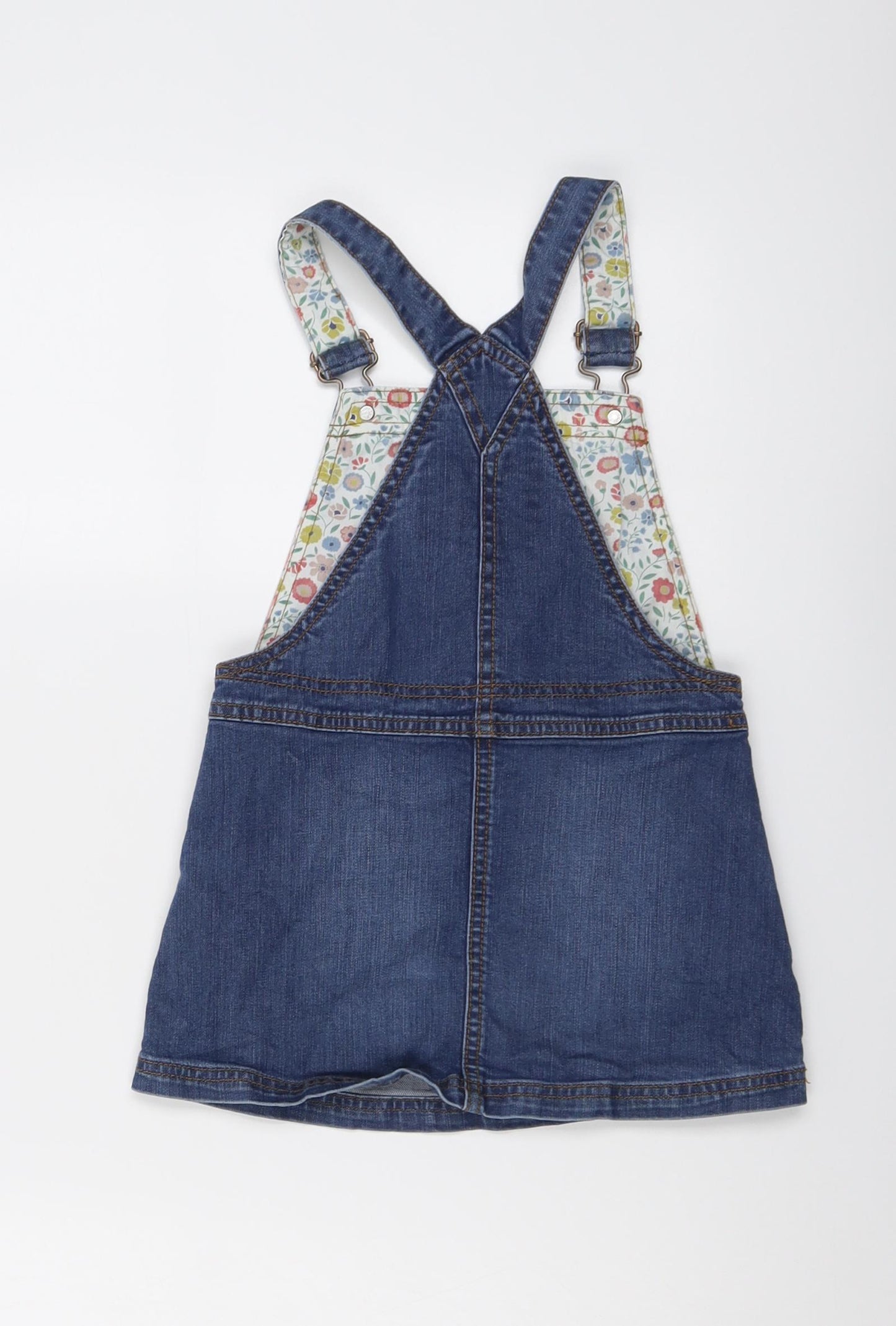 Mini Boden Girls Blue Cotton Pinafore/Dungaree Dress Size 3-4 Years Square Neck Buckle