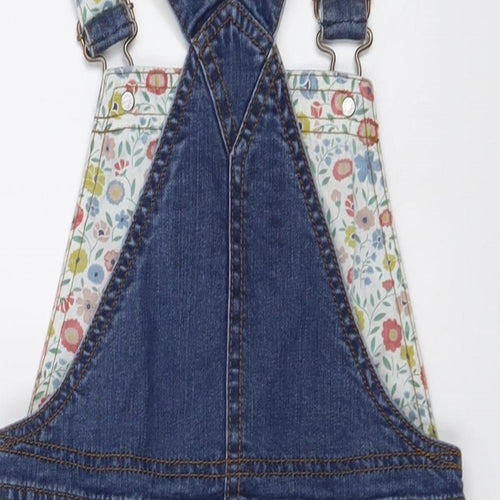 Mini Boden Girls Blue Cotton Pinafore/Dungaree Dress Size 3-4 Years Square Neck Buckle