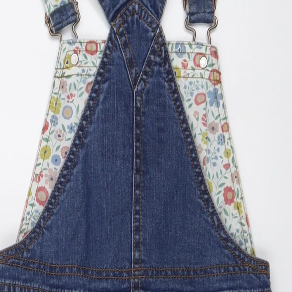 Mini Boden Girls Blue Cotton Pinafore/Dungaree Dress Size 3-4 Years Square Neck Buckle