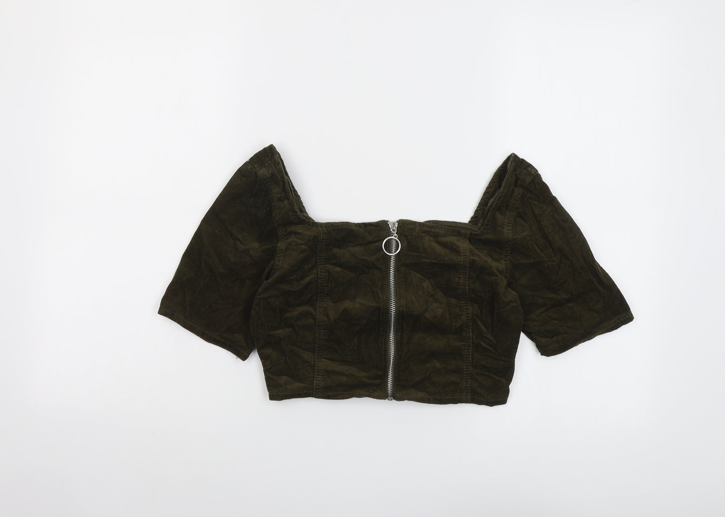 Missguided Womens Green Cotton Cropped Blouse Size 8 Square Neck