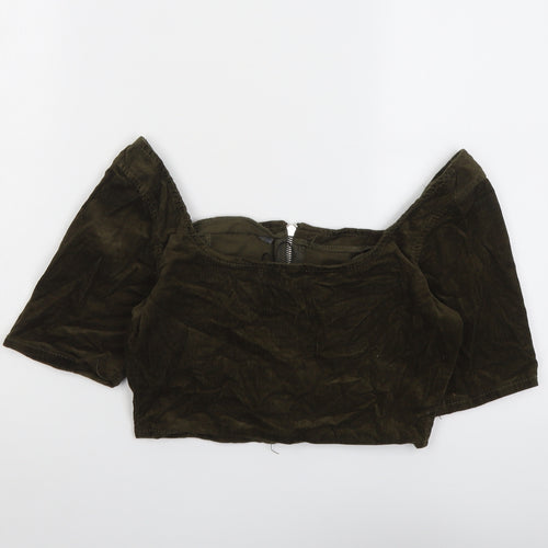 Missguided Womens Green Cotton Cropped Blouse Size 8 Square Neck