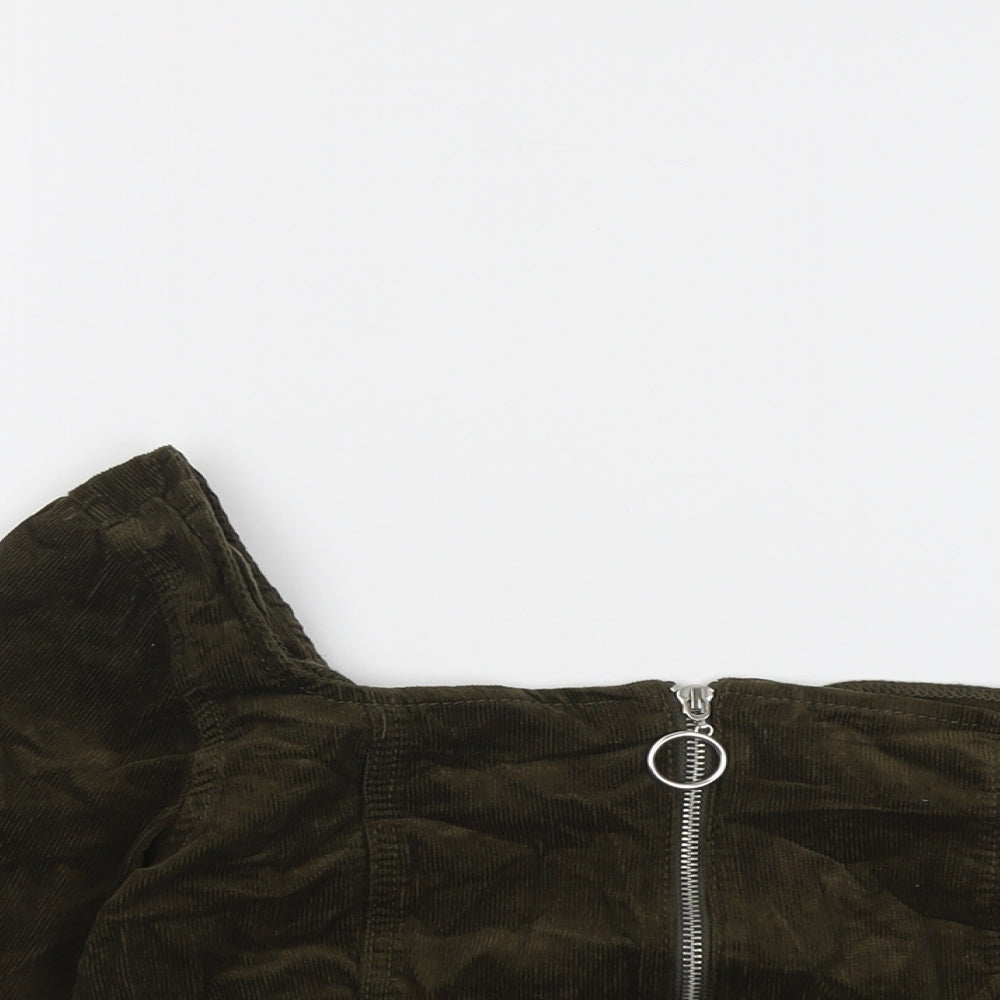 Missguided Womens Green Cotton Cropped Blouse Size 8 Square Neck