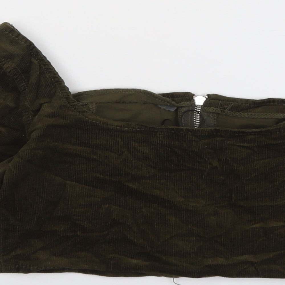 Missguided Womens Green Cotton Cropped Blouse Size 8 Square Neck