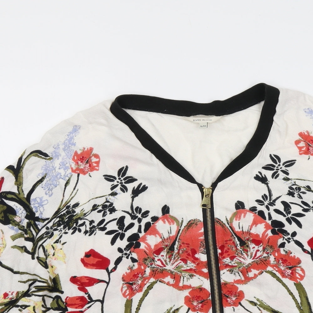 River Island Womens Multicoloured Floral Viscose Basic Blouse Size S Round Neck