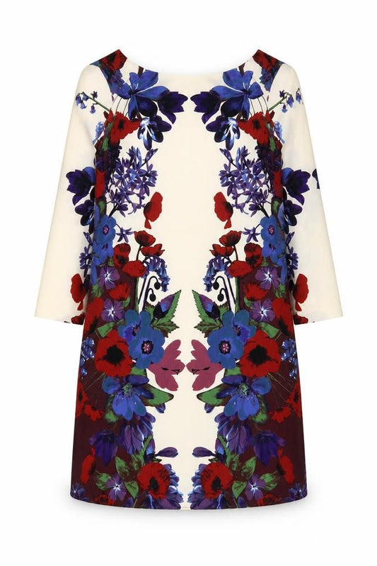 Front view of RJR.John Rocha women’s multicoloured floral polyester sheath, size UK 8, round neck pullover