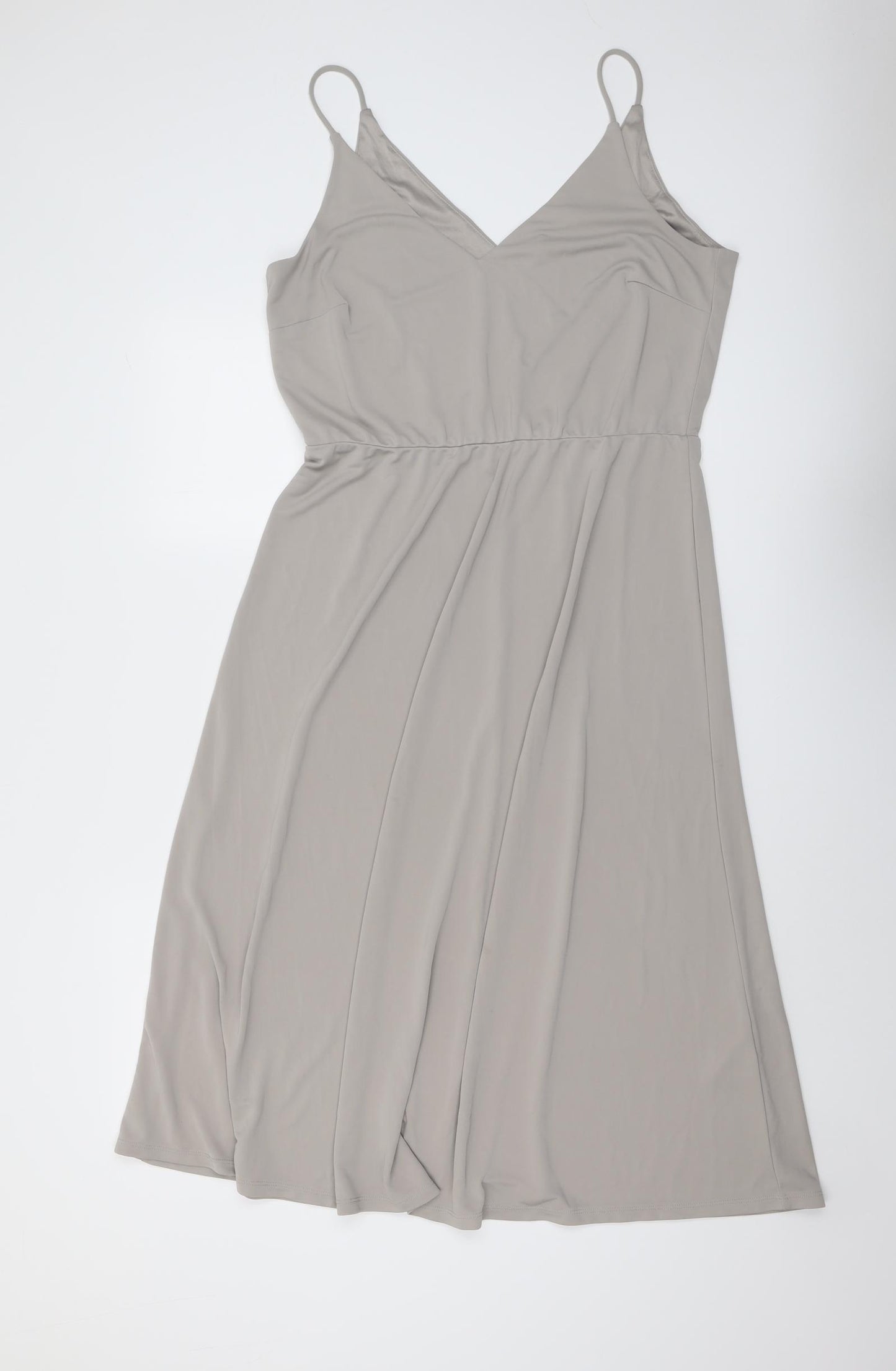 H&M Womens Beige Polyester Slip Dress Size L V-Neck Pullover