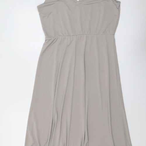 H&M Womens Beige Polyester Slip Dress Size L V-Neck Pullover