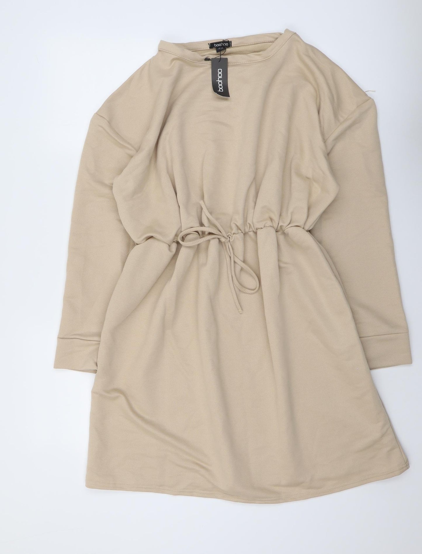 Boohoo Womens Beige Polyester Jumper Dress Size 16 Round Neck Pullover