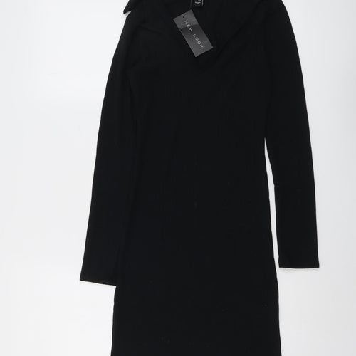 New Look Womens Black Polyester A-Line Size 4 Collared Pullover