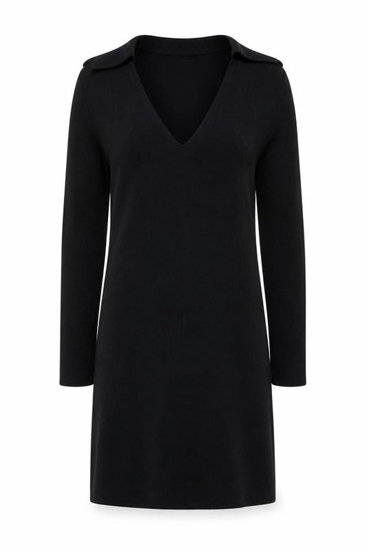 Front view of New Look women’s black polyester a-line, size UK 4, collared pullover