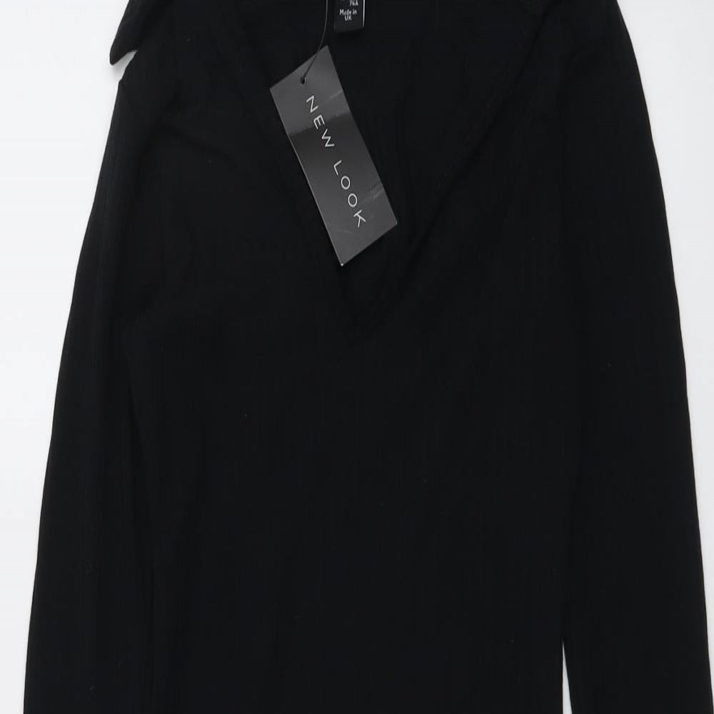 New Look Womens Black Polyester A-Line Size 4 Collared Pullover
