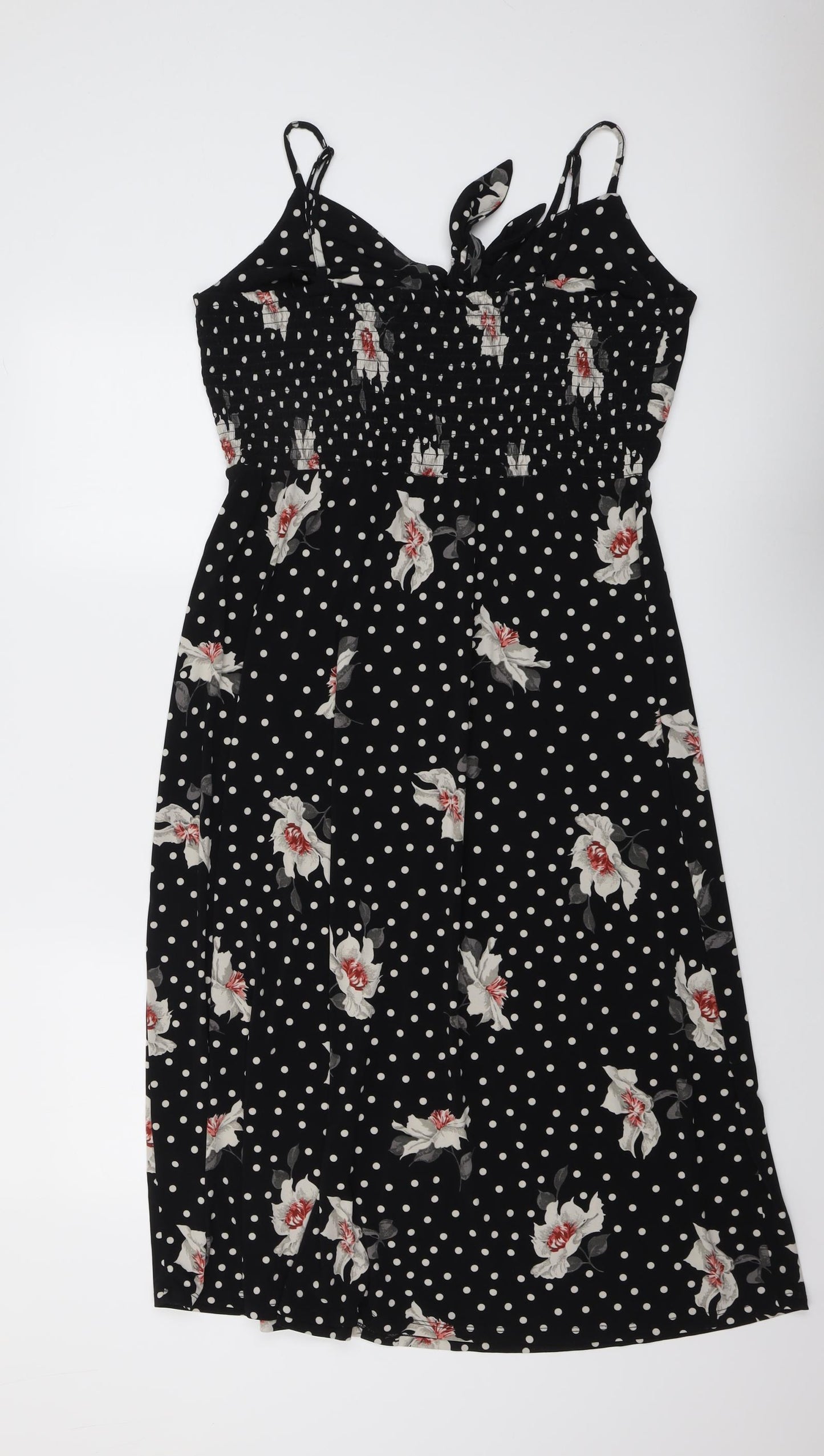 Oasis Womens Black Floral Polyester Slip Dress Size L V-Neck Pullover