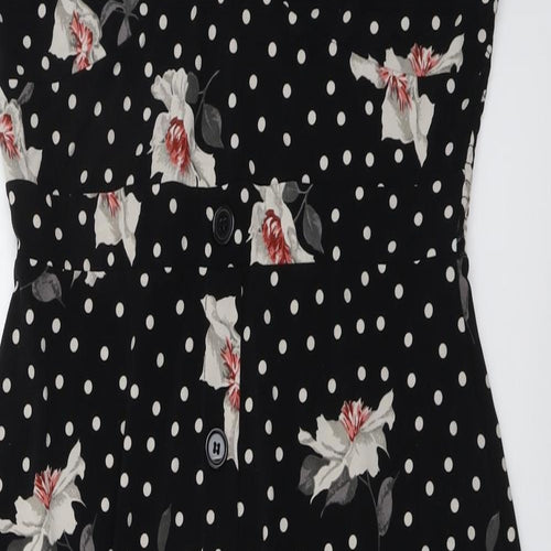 Oasis Womens Black Floral Polyester Slip Dress Size L V-Neck Pullover