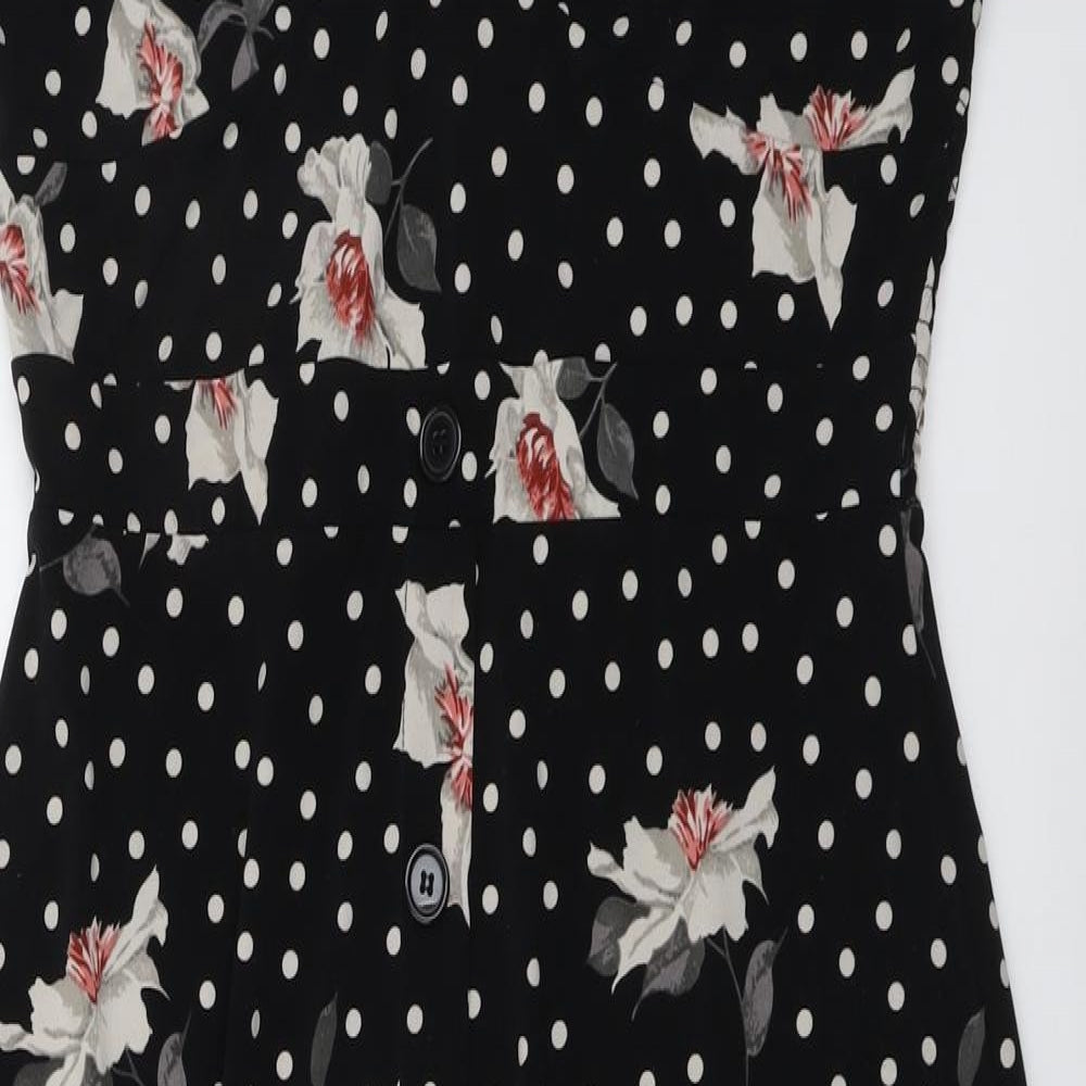 Oasis Womens Black Floral Polyester Slip Dress Size L V-Neck Pullover