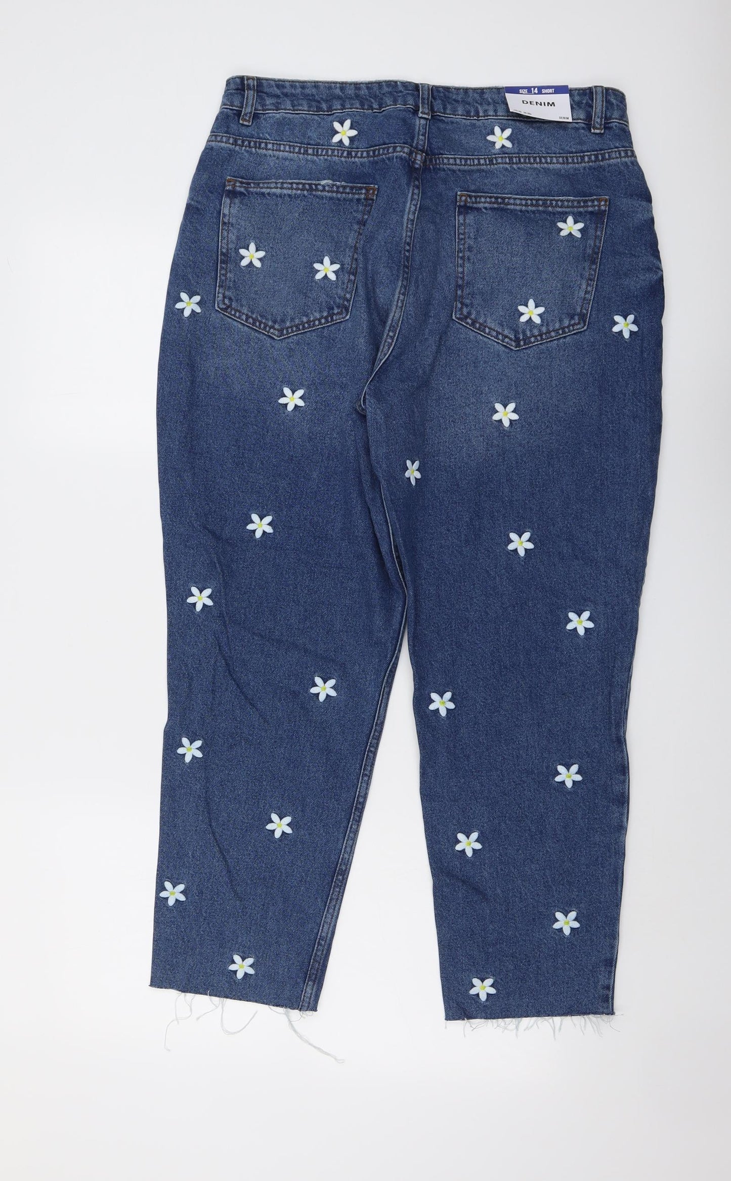 New Look Womens Blue Floral Cotton Straight Jeans Size 14 L25 in Regular Button