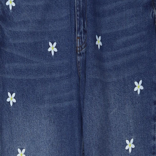 New Look Womens Blue Floral Cotton Straight Jeans Size 14 L25 in Regular Button