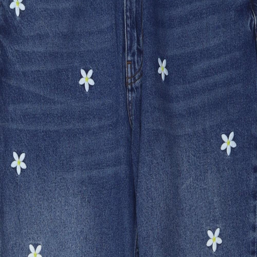 New Look Womens Blue Floral Cotton Straight Jeans Size 14 L25 in Regular Button