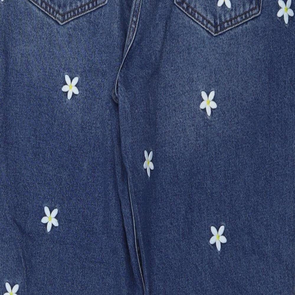 New Look Womens Blue Floral Cotton Straight Jeans Size 14 L25 in Regular Button