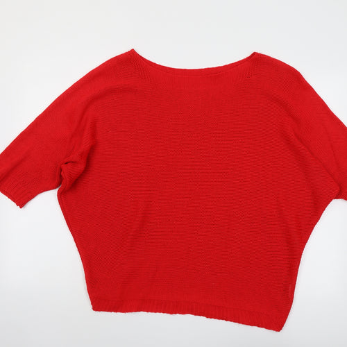 Isabella D. Womens Red Round Neck Acrylic Pullover Jumper Size M