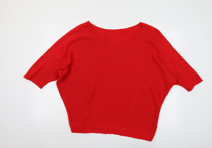 Isabella D. Womens Red Round Neck Acrylic Pullover Jumper Size M