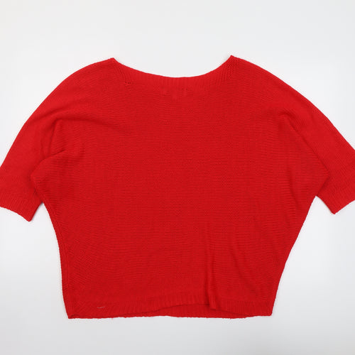 Isabella D. Womens Red Round Neck Acrylic Pullover Jumper Size M