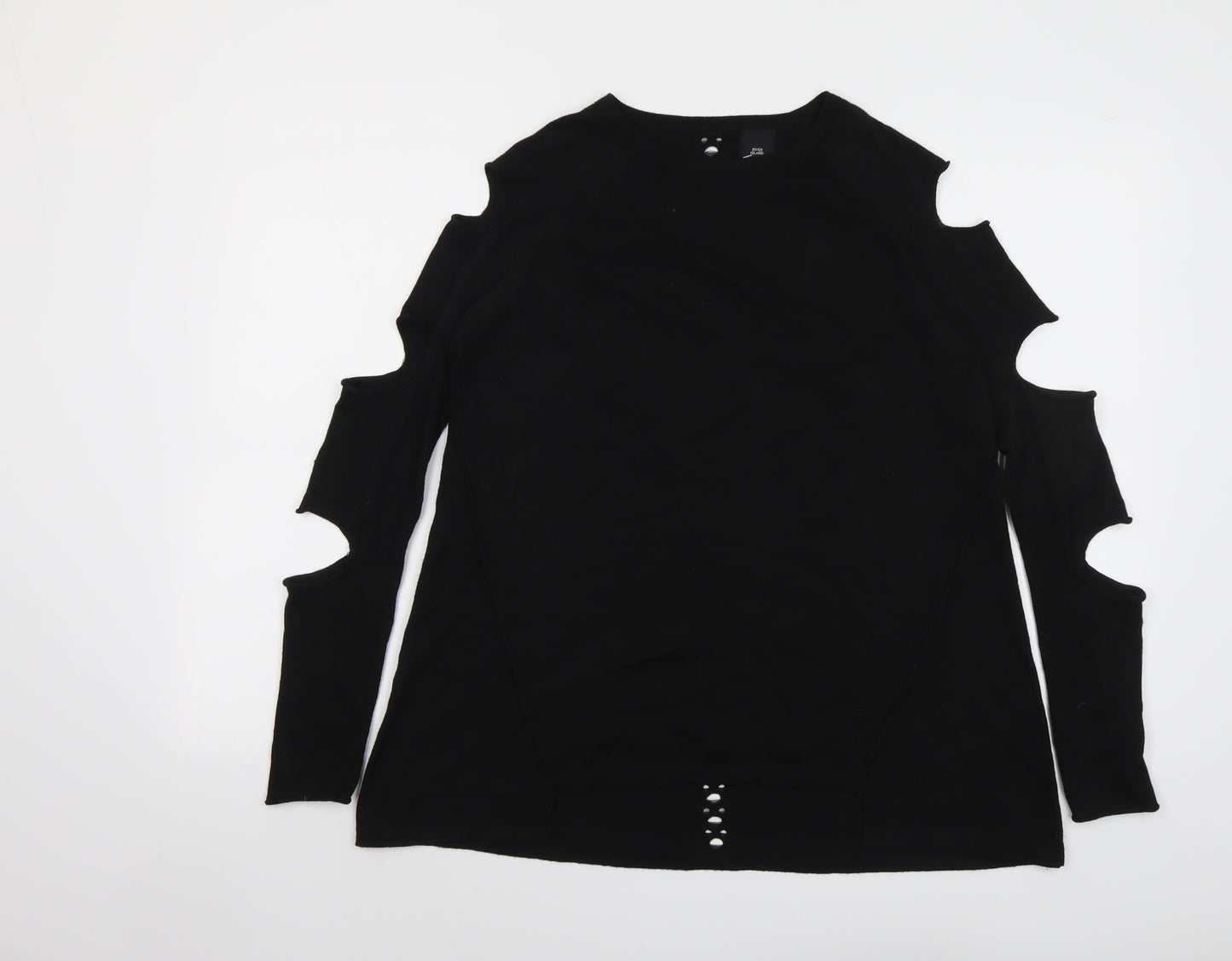 River Island Womens Black Round Neck Acrylic Pullover Jumper Size 6 - Cut Out Detail