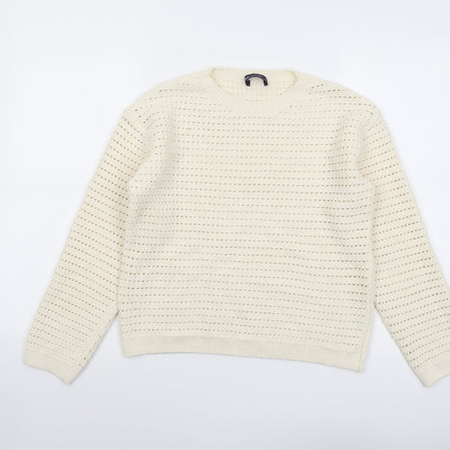 Marks and Spencer Womens Ivory Round Neck Acrylic Pullover Jumper Size S